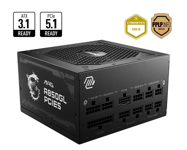 MSI MAG A850GL PCIE5 850W 80+ Gold — illustration officielle MSI